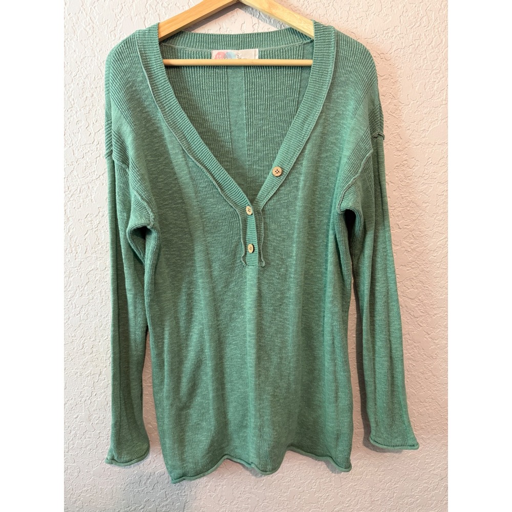 Free People Beach Around The Clock Henley Sweater S Sage Green Boho Coastal